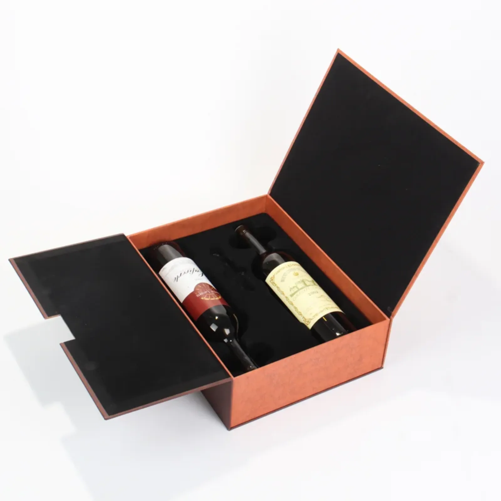 Two-Bottle Cardboard Wine Gift Box with Magnetic Flap and Handle 3
